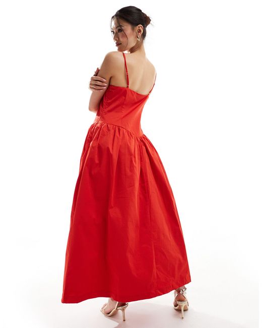 NA-KD Red Strappy Volume Midi Dress