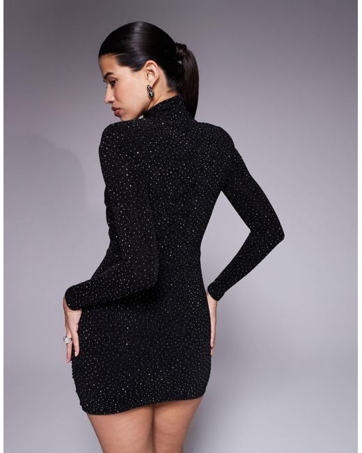 Ruched & Ready I'm Her Shoulder Pads Cross Front Sculpting Glitter And Rhinestone Mini Dress in Black | Lyst Ruched & Ready I'm Her Shoulder Pads Cross Front Sculpting Glitter And Rhinestone Mini Dress in Black | Lyst