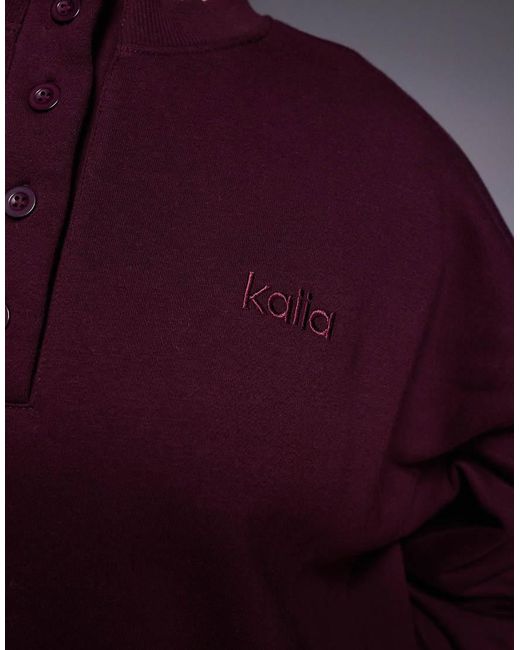 Kaiia Purple Cotton-rich Oversized Button-up Henley Sweatshirt