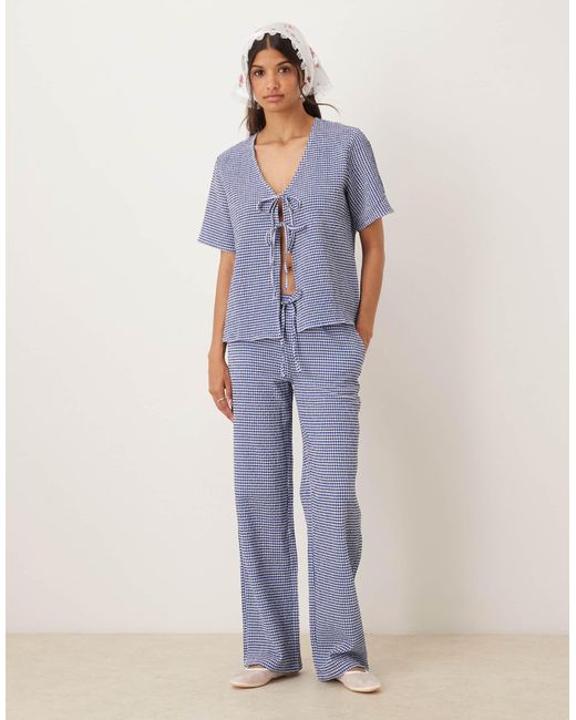 Top d'ensemble noué devant en crépon - vichy Jdy en coloris Blue