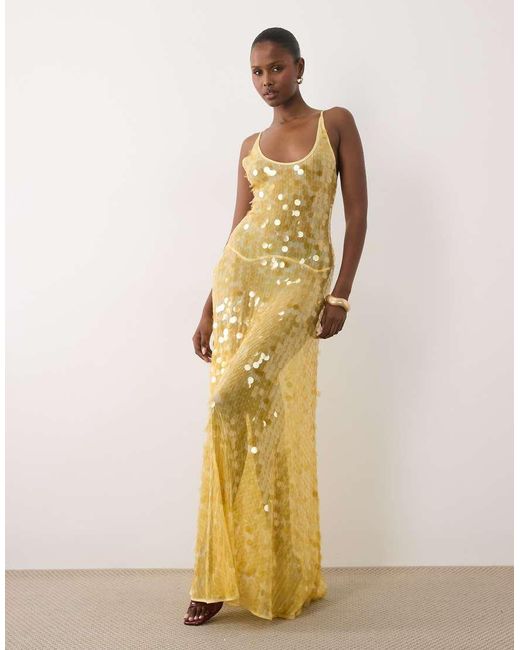 ASOS Metallic Disc Scatter Sequin Scoop Neck Maxi Dress