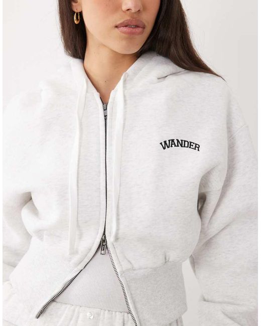 Wanderdoll White Sloane Premium Cotton Blend Cropped Zip Through Hoodie Co-ord