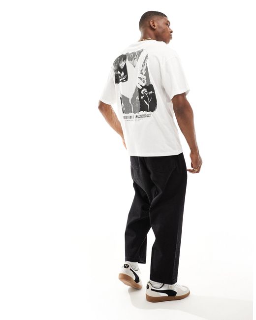 T-shirt oversize avec imprimé fleur noir et au dos Jack & Jones pour homme en coloris White