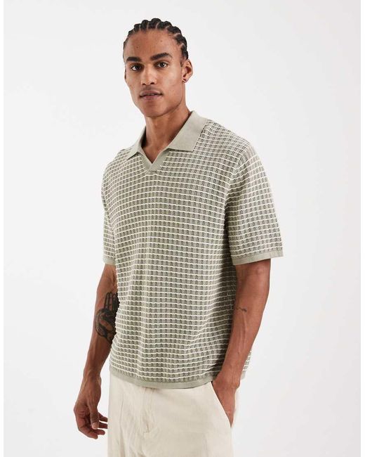 Jack & Jones Gray Split Neck Knitted Polo for men