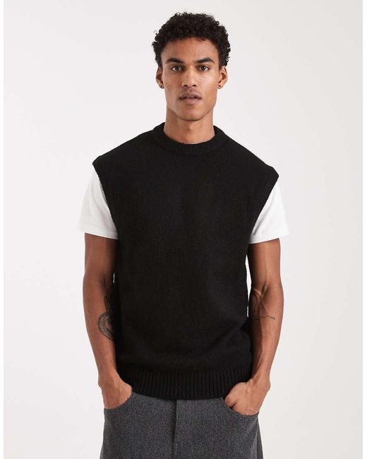 Jack & Jones Black Fluffy Knitted Vest for men