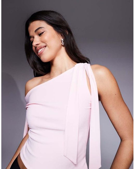 ASOS Pink Slinky Off The Shoulder Top With Bow Tie Details
