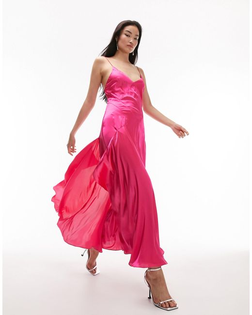 TOPSHOP Pink Cami Satin Midi Dress