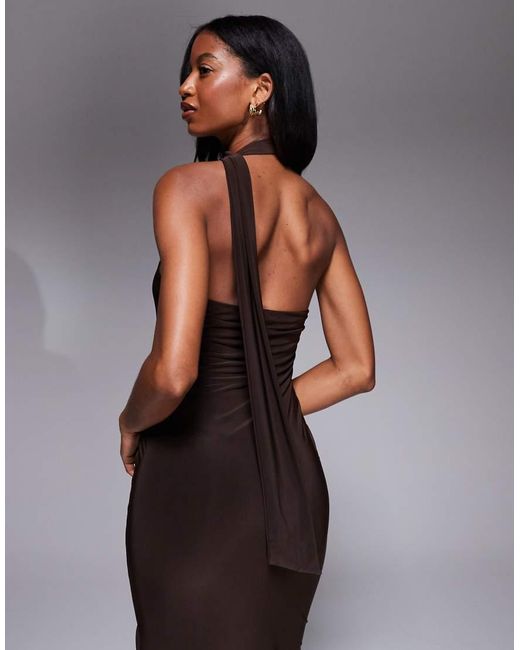 Kaiia Black Exclusive Double Layered Slinky Scarf Neck Detail Maxi Dress