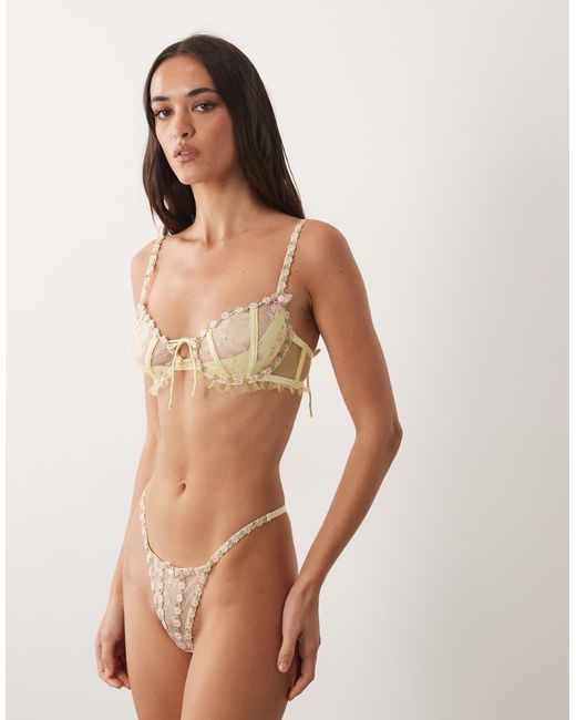 For Love & Lemons Natural Twilight Embellished Sheer Underwire Bra
