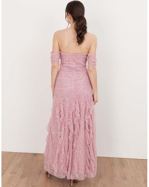 Maya Pink Embellished Bardot Maxi Dress