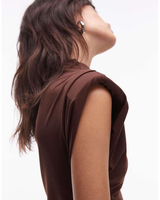 ASOS Brown Soft High Neck Top With Shoulder Pads