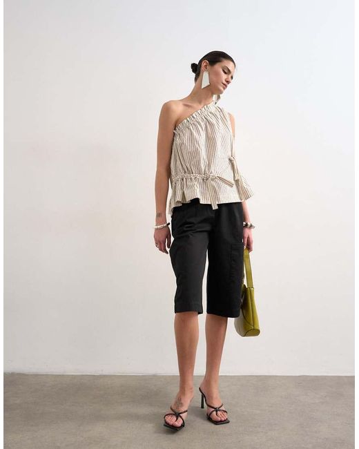 TOPSHOP Natural One Shoulder Woven Top