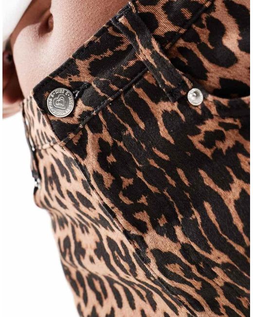 Miss Selfridge Brown Leopard Print High Waist Denim Short