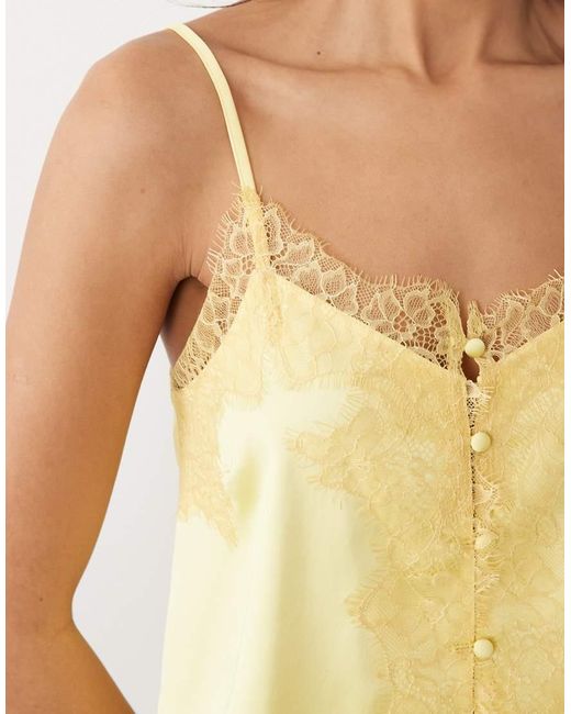 ASOS Yellow Satin Lace Trim Tie Cami Top