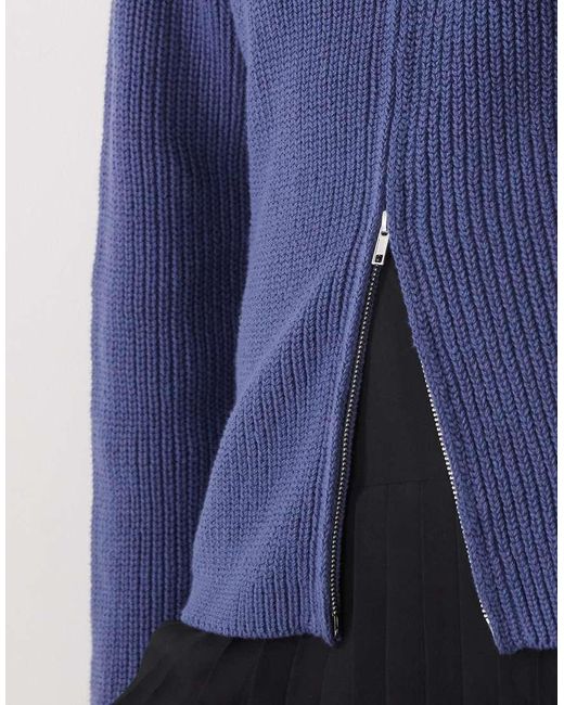 Monki Blue Ribbed Knitted Two Way Zip Cardigan