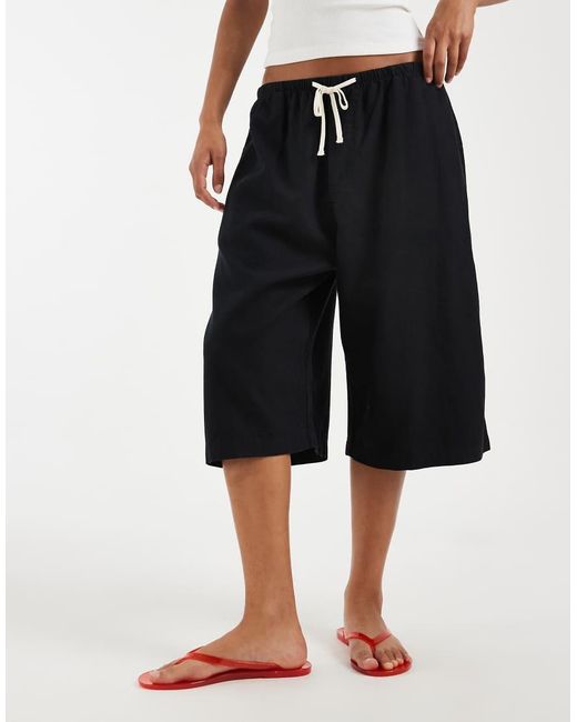 Gap Black Linen Blend Cropped Culottes