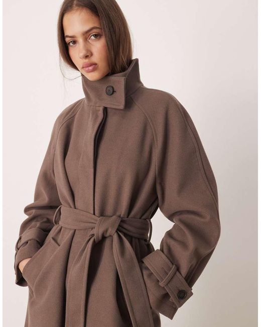 ASOS Brown Funnel Neck Longline Formal Trench Coat