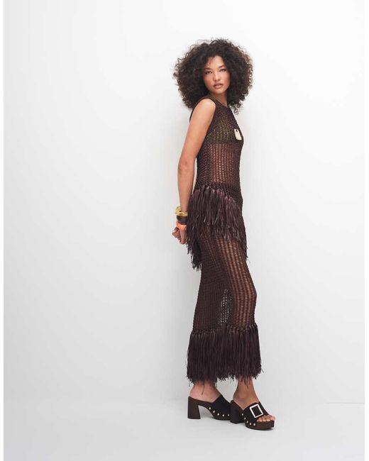 ASOS Blue Fringe Hem Open Stitch Aysmmetric Tank
