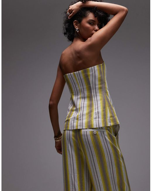 TOPSHOP Multicolor – trägerloses oberteil aus leinen mit gelben streifen, kombiteil