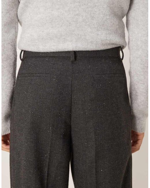 ASOS Black Smart Wool Look Wide Leg Trousers With Deep Pleat for men