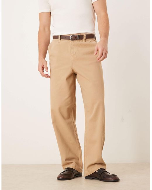 ASOS Natural Loose Straight Trousers for men