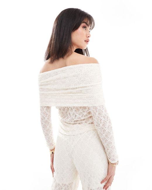 Pieces White Lace Off The Shoulder Top Co-ord