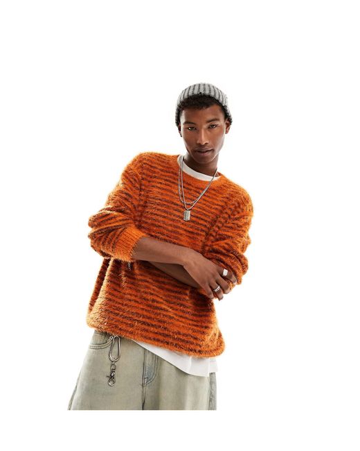 ASOS Orange Oversized Knitted Feather Jumper for men