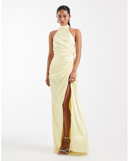 Vestito Lungo Da Cerimonia Color Limone di TFNC London in Metallic
