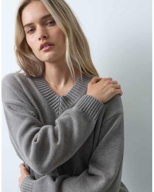 Gap Gray Oversized Knitted V Neck Jumper