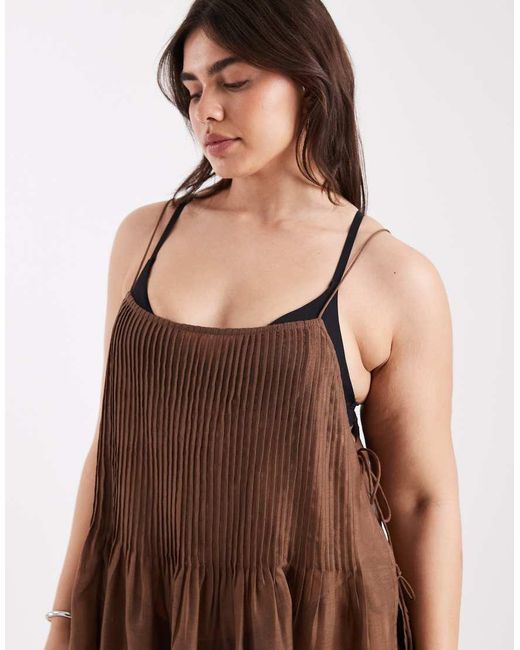 ASOS Brown Asos Design Curve Rita Pleated Beach Cover Up