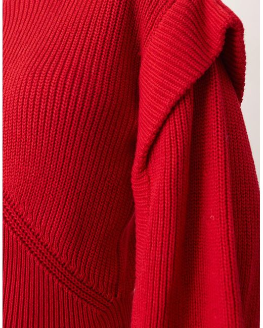 ARRANGE Red Enginee Knit Sculpted Jumper With Shoulder Detail