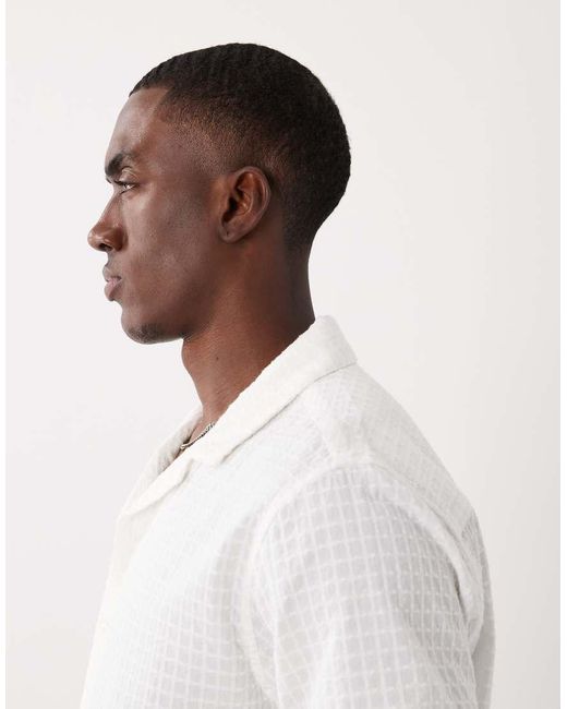 Brave Soul White Short Sleeve Textured Shirt With Revere Collar for men