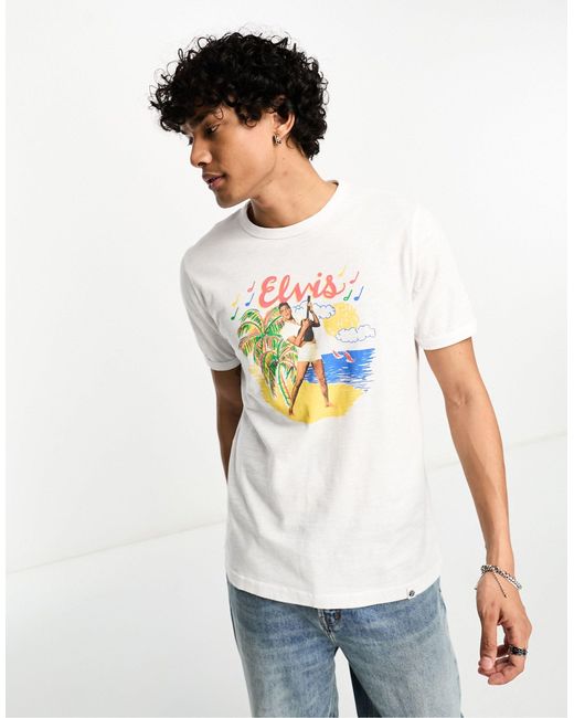 Pretty Green White X Elvis Graphics T-shirt for men