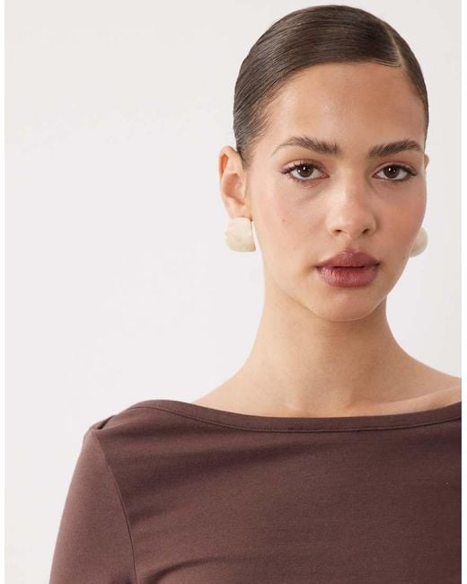 ASOS Brown 3/4 Sleeve Top With Boat Neck