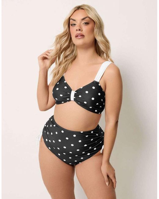 Yours Clothing Black Polka Dot Bikini Top