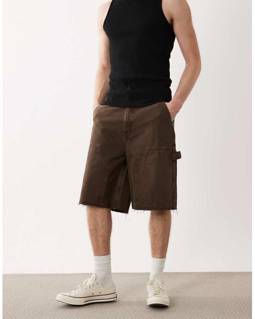 ASOS Natural Loose Denim Carpenter Jorts for men