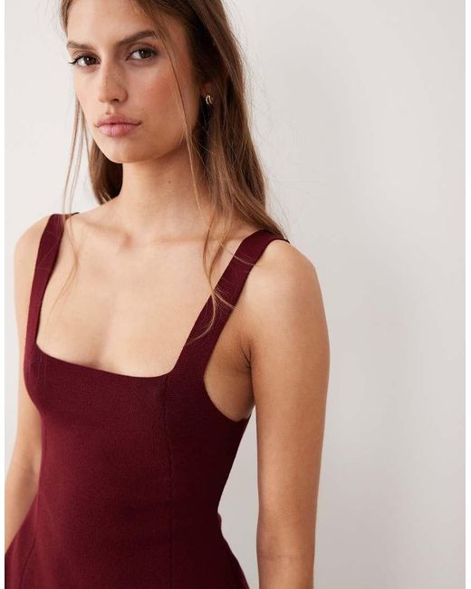 Mango Purple Compact Knit Square Neck Peplum Top