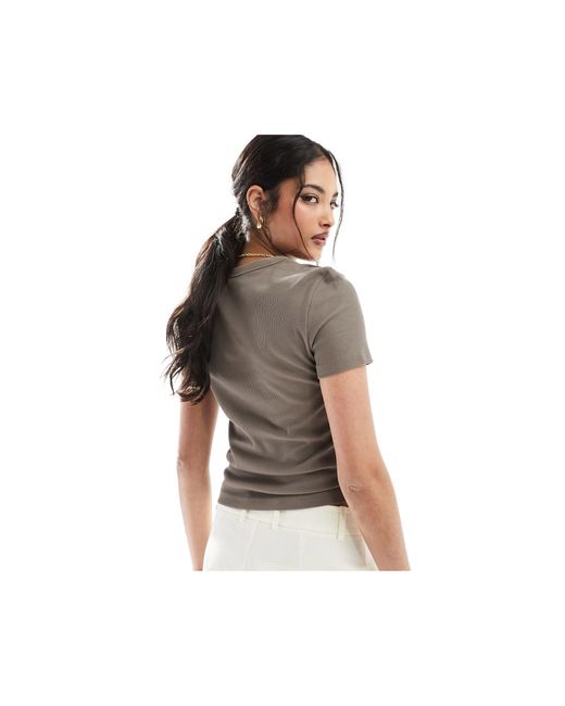 & Other Stories Brown Short Sleeve Ribbed Fitted Top