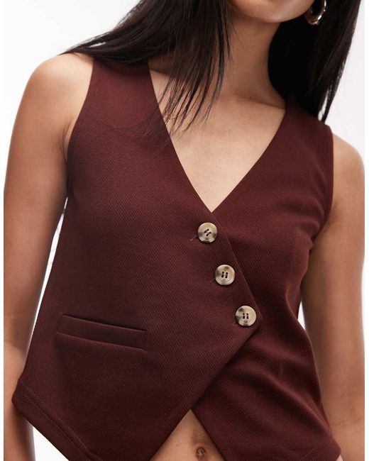 ASOS Red Jersey Twill Asymmetric Waistcoat Top