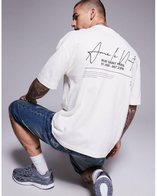 River Island Gray Oversized T-Shirt With Ame Le Nuit Script Graphic for men