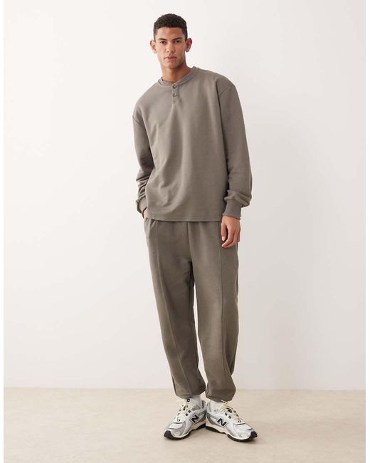 ASOS Brown Co-ord Oversized Pique Henley Sweatshirt for men