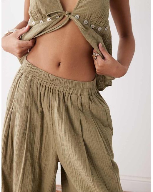 Collusion Natural Cheesecloth Beach Balloon Trouser Co-ord