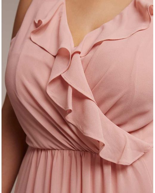 Tfnc Plus Pink Bridesmaid Chiffon V Neck Ruffle Maxi Dress