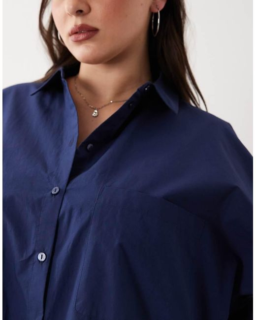 ASOS Blue Asos Design Curve Linen Look Oversized Shirt Dress Co-ord