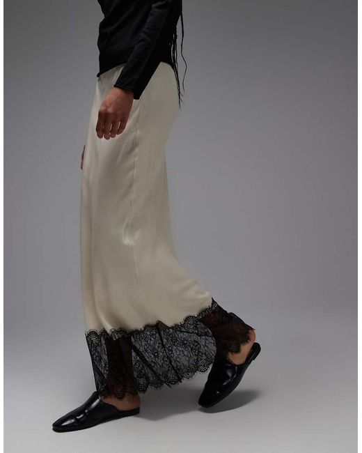 ASOS Gray Satin Lace Trim Bias Midi Skirt