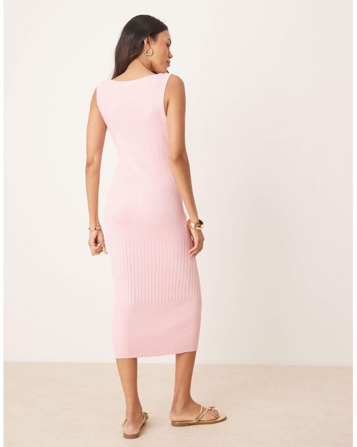 Asos design maternity - robe longueur mollet en maille côtelée à encolure bateau ASOS en coloris Pink