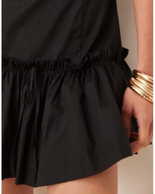 ASOS Natural Slash Neck Cotton Drop Waist Frill Mini Dress