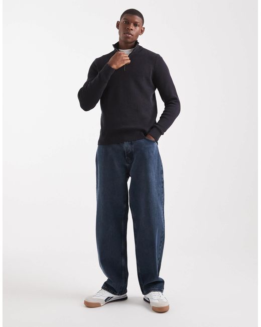 Pull à demi-fermeture éclair côtelé Only & Sons pour homme en coloris Black