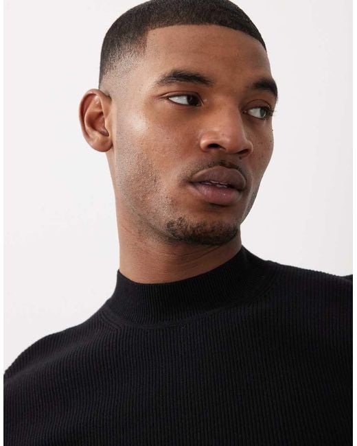 ASOS Black Essential Muscle-fit Fine-rib Knit Turtle-neck for men