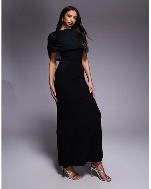 ASOS Women's Black Mesh Cape Detail Maxi Dress - cruiseboatoman.com